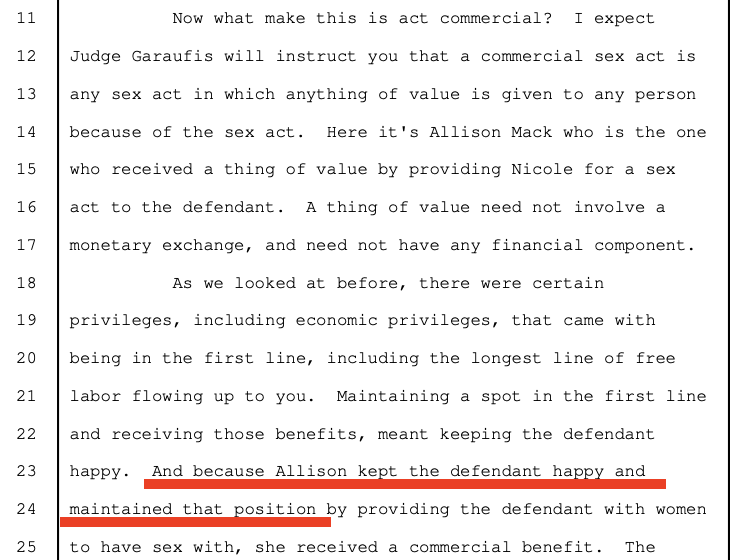 Government closing, Tr. 5414 — commercial sex act definition and 'thing of value' theory