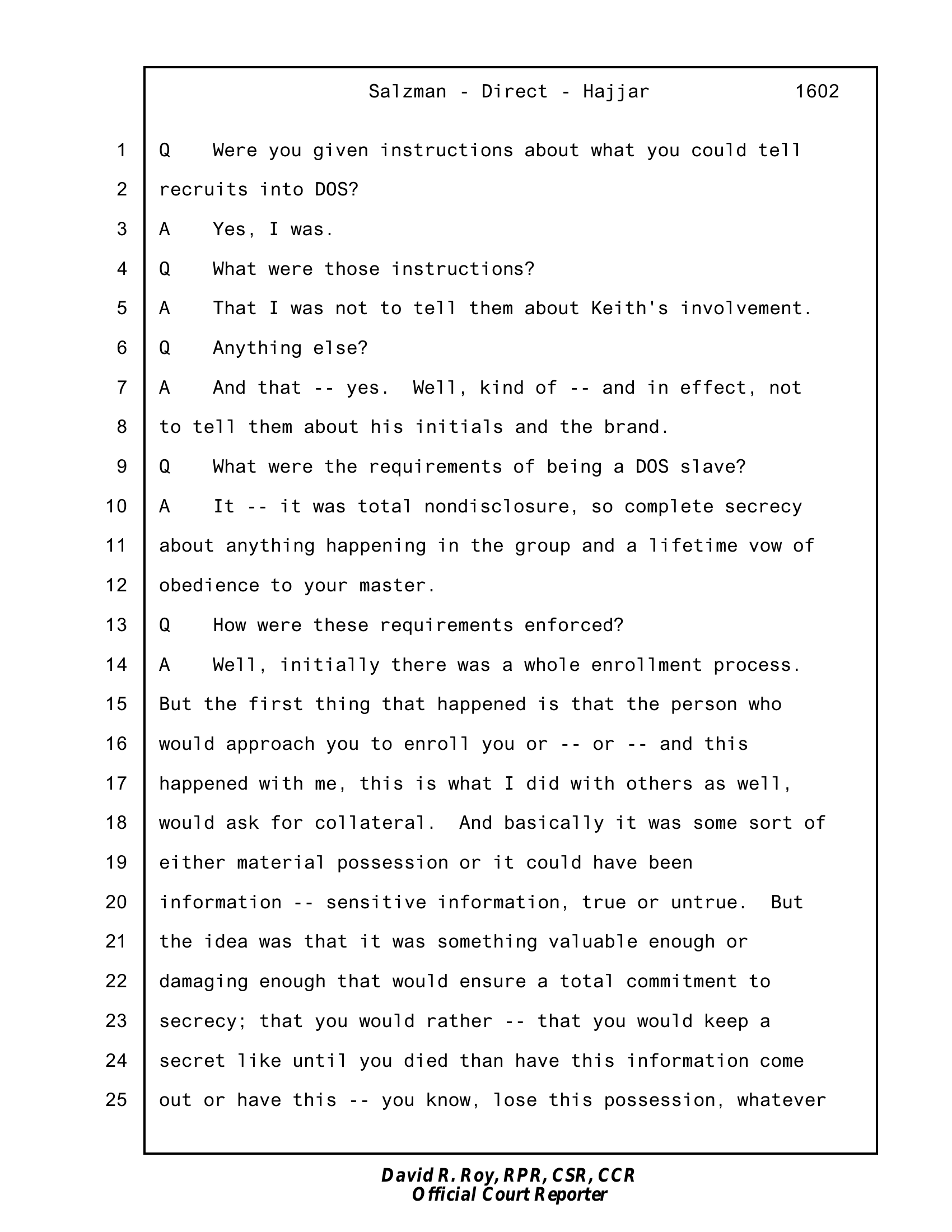 Salzman Tr. 1602 — Step 1, collateral for secrecy