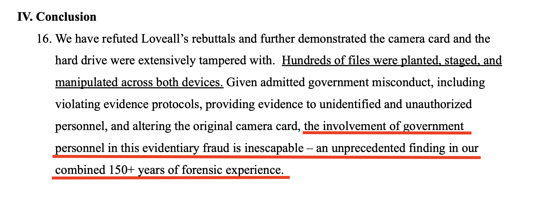 Joint conclusion of the seven forensic experts confirming and expanding Dr. Kiper's findings of evidence falsification