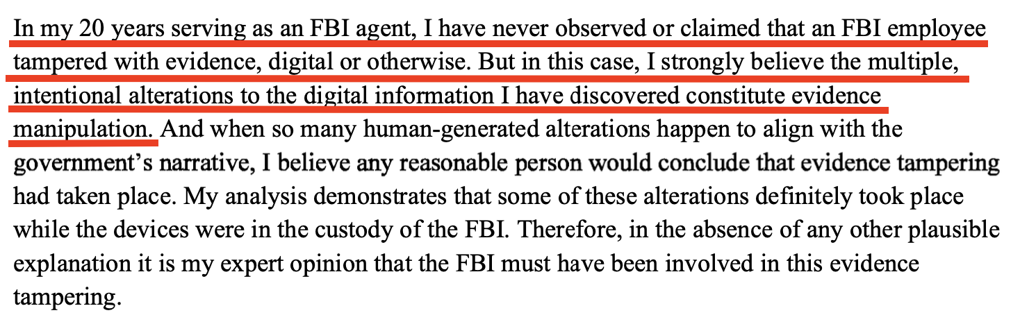 Excerpt from the forensic report of Dr. James Richard Kiper certifying that the digital evidence was falsified