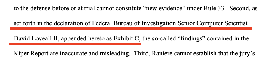 Hajjar motion — first reference: 'the declaration of FBI Senior Computer Scientist David Loveall II, appended hereto as Exhibit C'