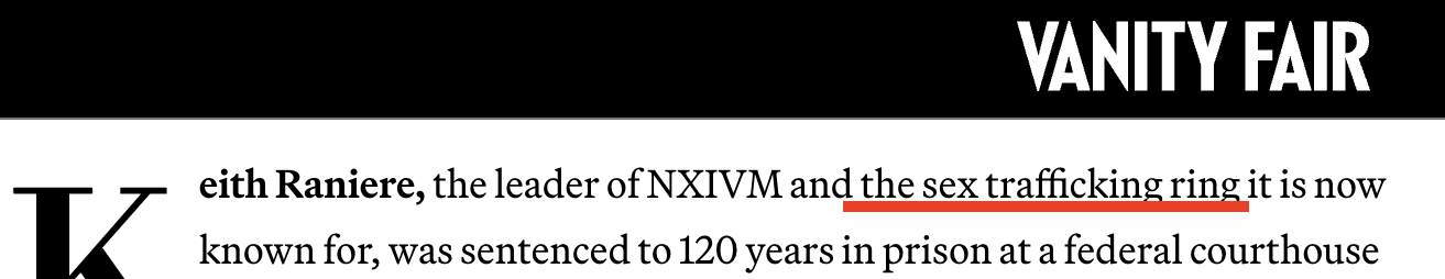 Vanity Fair — the sex trafficking ring it is now known for